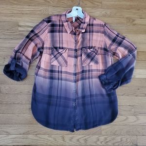 Knox Rose Customized Dyed Ombre Plaid Button Down Shirt